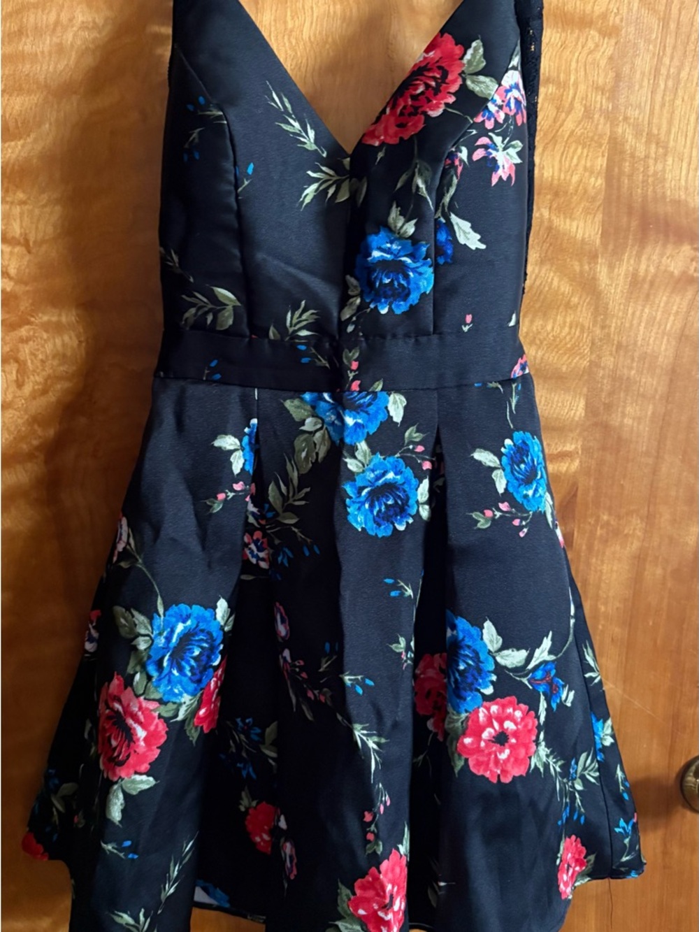 B. Smart Black Floral Dress with Blue and Pink Blooms